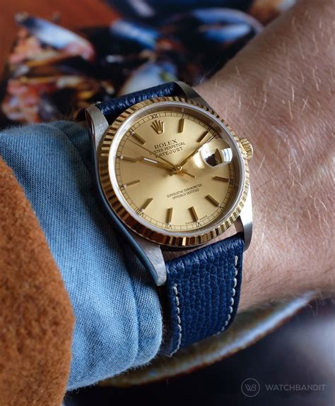 rolex datejust gold leather|Rolex Datejust 36mm leather strap.